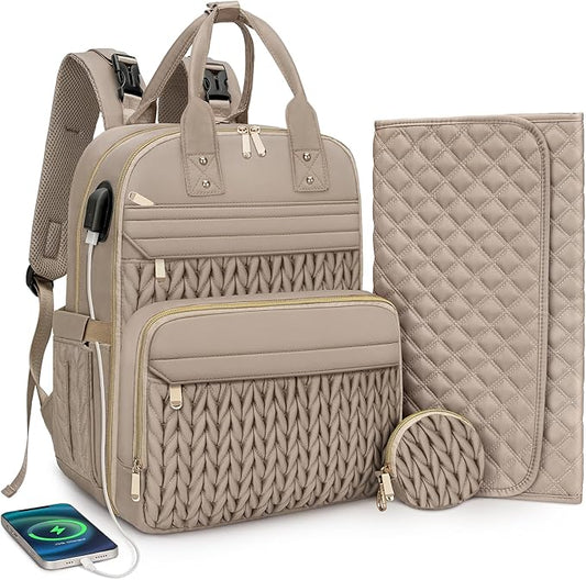 CandyHome Diaper Bag Backpack, Stylish Travel Baby Diaper Bags with Changing Pad, Insulated Pockets, Waterproof Baby Bag Converts into Tote Bag, Diaper Backpack, Stroller Bag (Khaki)