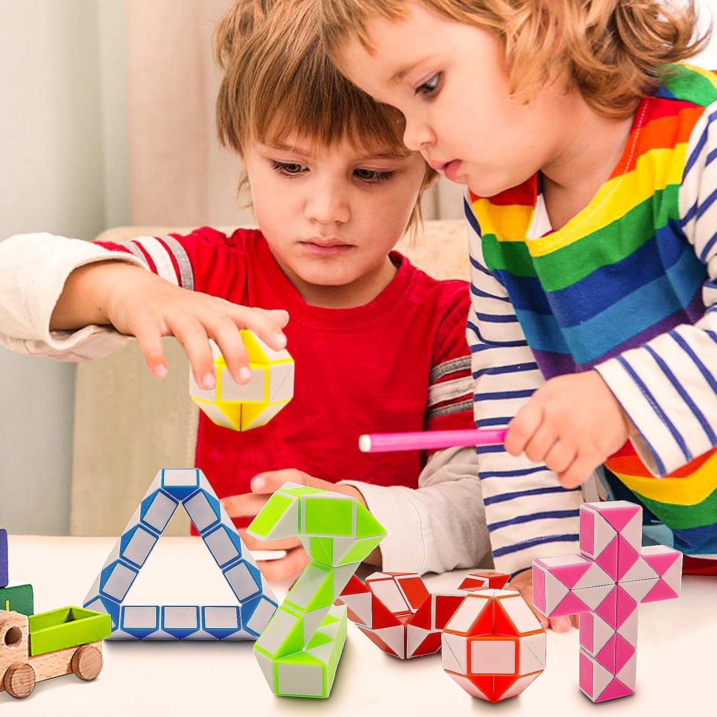 12 Pack 24 Blocks Mini Fidget Snake Cube Mini Twist Puzzle Cubes Magic Speed Cubes Toy for Kids Party Bag Fillers, Party Supplies