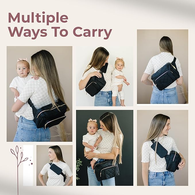 Lion & Light® Small Diaper Bag - Mini Diaper Bag with Portable Changing Pad, Fanny Pack Crossbody Bags for Baby & Toddler, Black Travel-Friendly Baby Tote with Adjustable Strap & Zippered Pockets