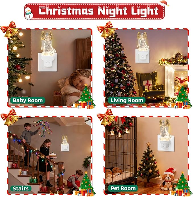 Christmas Angel Night Light Plug into Wall Swirling Glitter USB Portable Christmas Decorative Night Light Decoration for Kids Adults Bedroom Kitchen Living Room Holiday Decor (Angel)