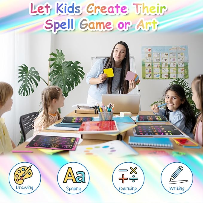 10 Inch LCD Writing Tablet - Colorful Electronic Drawing Pad & Doodle Board for Kids Ages 3-8, Erasable Educational Toy, Birthday and Christmas Gift for Girls and Boys (Pink)