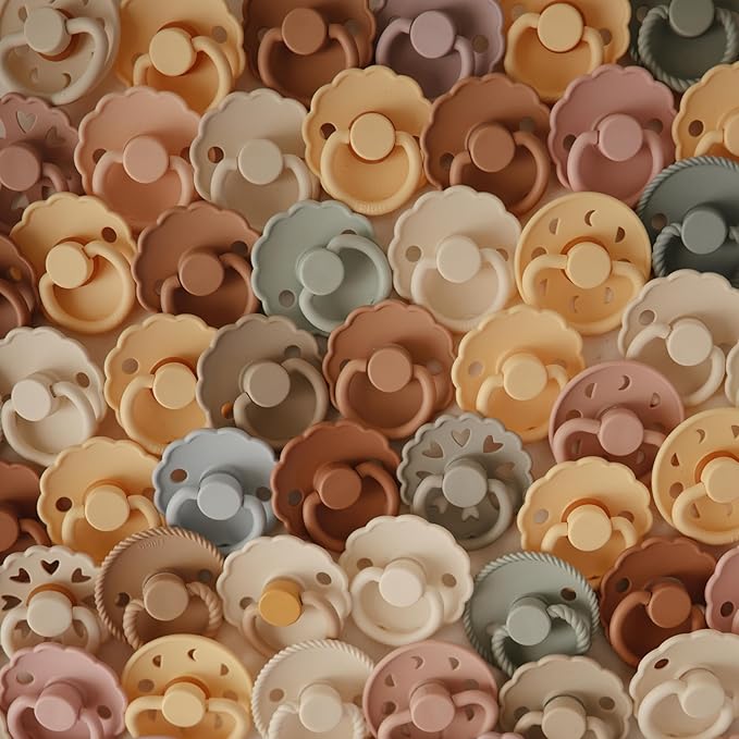 FRIGG Daisy Night SilkySoft Silicone Baby Pacifier | Made in Denmark | BPA-Free (Portobello/Croissant, 6-18 Months)