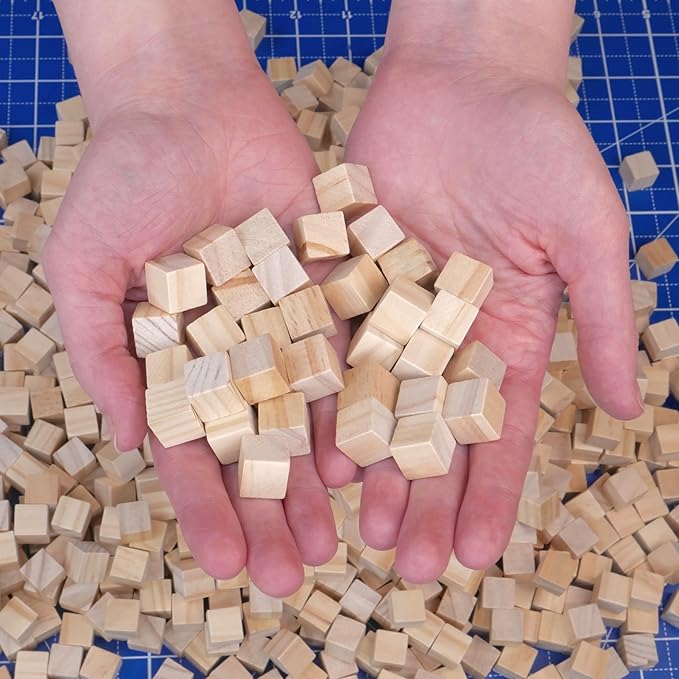 1/2-Inch Unfinished Wood Craft Cubes – 1000 pcs Bulk Pack - Natural Pine Blocks for DIY Projects, Arts, Crafts, and Educational Activities