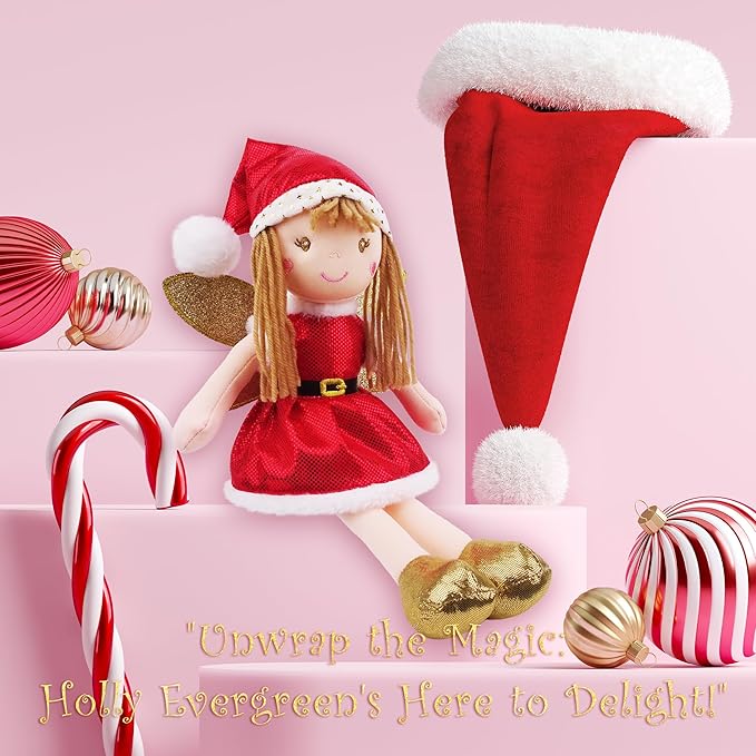 June Garden 12" Enchanted Garden Fairy Holly Evergreen - Plush Stuffed Soft Doll Girl Gift - Christmas Themed