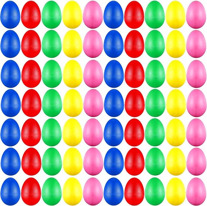 100 Pieces Egg Shakers Musical Instruments Percussion Maracas Egg for Kids Toys Plastic Easter Shaker for Learning DIY Painting, Classroom Music, Rhythm(5 Color)