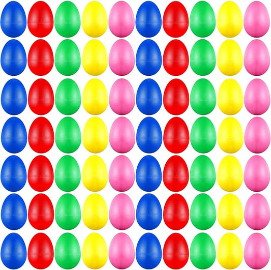 100 Pieces Egg Shakers Musical Instruments Percussion Maracas Egg for Kids Toys Plastic Easter Shaker for Learning DIY Painting, Classroom Music, Rhythm(5 Color)