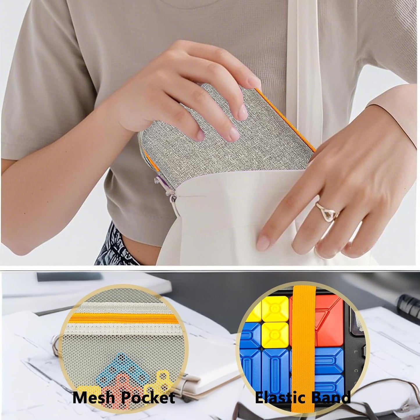 Case Compatible with Giiker Super Slide Brain Games, Protective Storage Bag Holder for Giiker Brain Teaser Puzzles Games Toys (Only Case) (Orange-Grey)