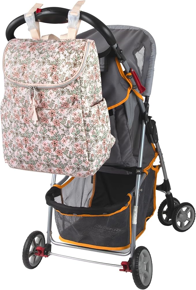 Multi-Function Floral Diaper Backpack and Travel Nappy Baby Bag with Changing Pad and Stroller Straps (Freshly Floral)