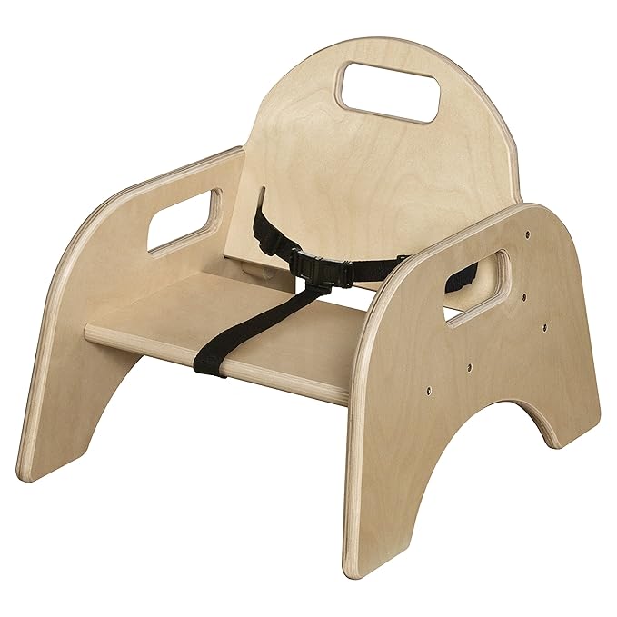 Montessori 5" H Toddler Wooden Low Feeding Chair with 3 Point Safety Harness, Stackable Chair for Babies Suitable for Restaurants, Daycare, Nursery [Set of 2]