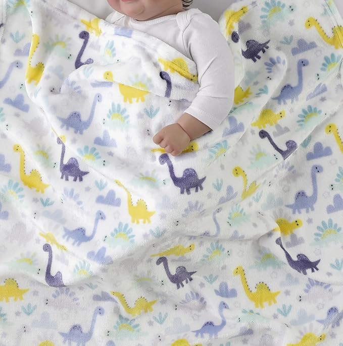 CREVENT 30''X40'' Cozy Fluffy Warm Fleece Baby Crib Blanket for Boys Infant Toddler Crib Cot Stroller (Dinosaur)