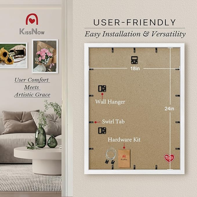 18x24 Poster Frame 2 Pack, White Solid Wood Picture Frame with Polished Plexiglass, Wall Hanging