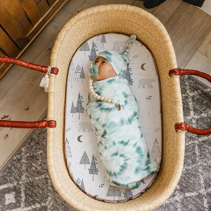 Stretch Fitted Bassinet Sheet Set BROLEX 2 Pack Cradle Sheets for Bassinet Pad/Mattress,Unisex Boys Girls,Ultra Soft,Snowy Forest