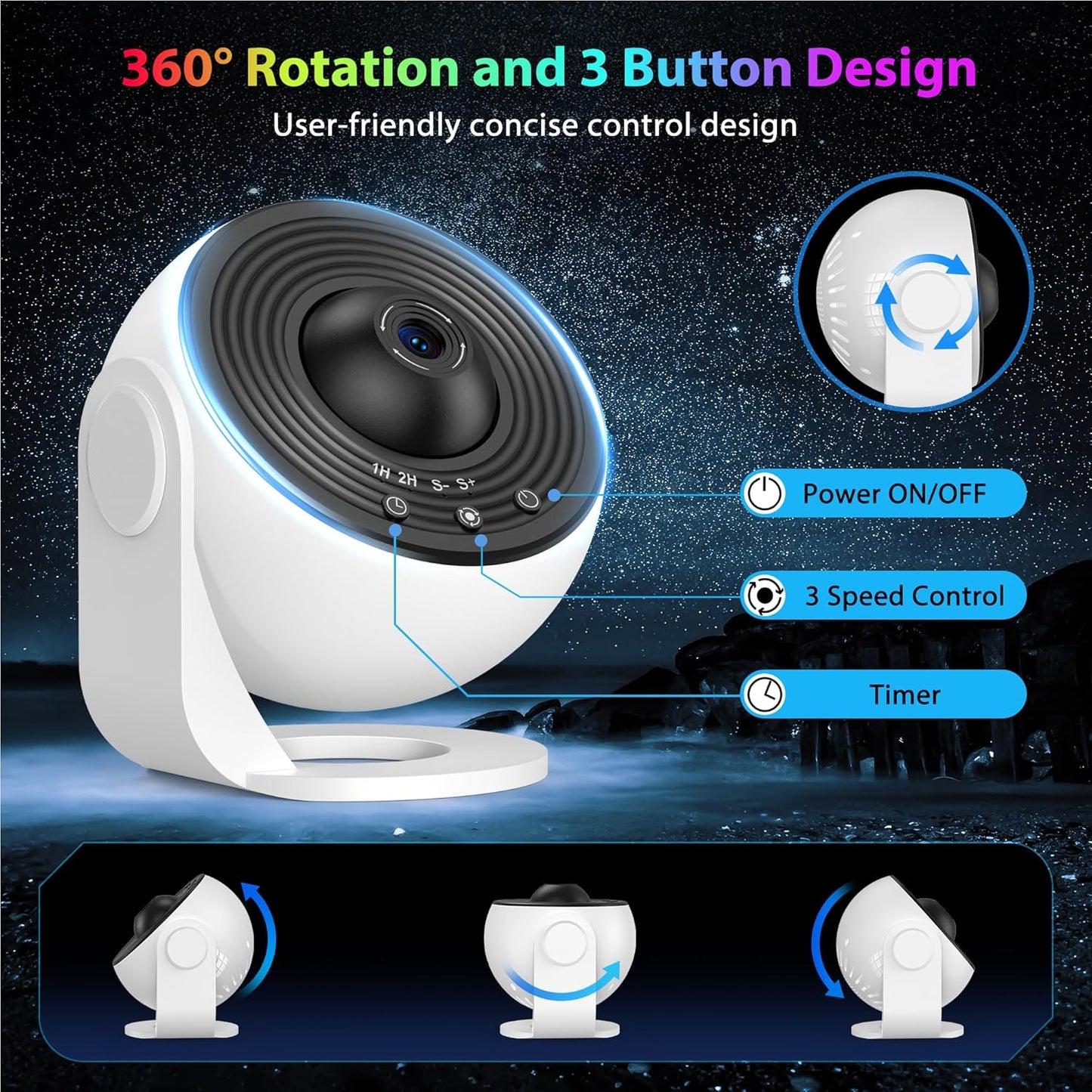 Galaxy Projector for Bedroom, HD Image Star Projector Galaxy Light Adjustable Knob, 13 Film Discs Planetarium Projector for Kids, 360° Rotating 1/2h Timer Simple 3-Button Control