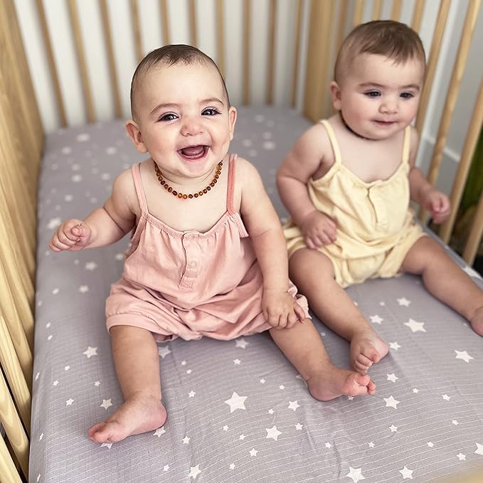 Newton Baby Fitted Single Layer Crib Sheet (2-Pack) - Ultra Breathable and Soft, Organic Cotton, Fits All Standard Cribs, Stardust Grey & Plain White