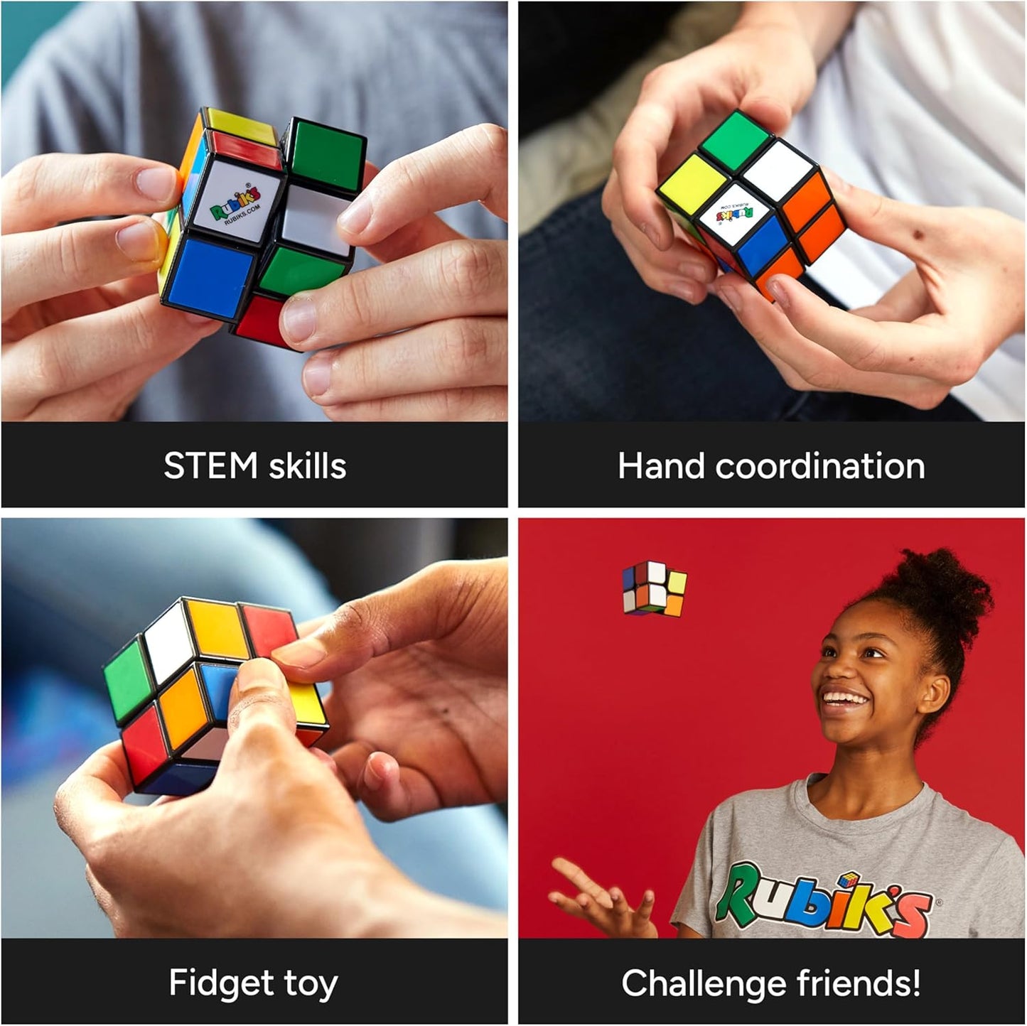 Rubik's Mini, Original 2x2 Rubik's Cube 3D Puzzle Fidget Cube Stress Relief Fidget Toy Brain Teasers Travel Games, Packaging May Vary, for Adults and Kids Ages 8+