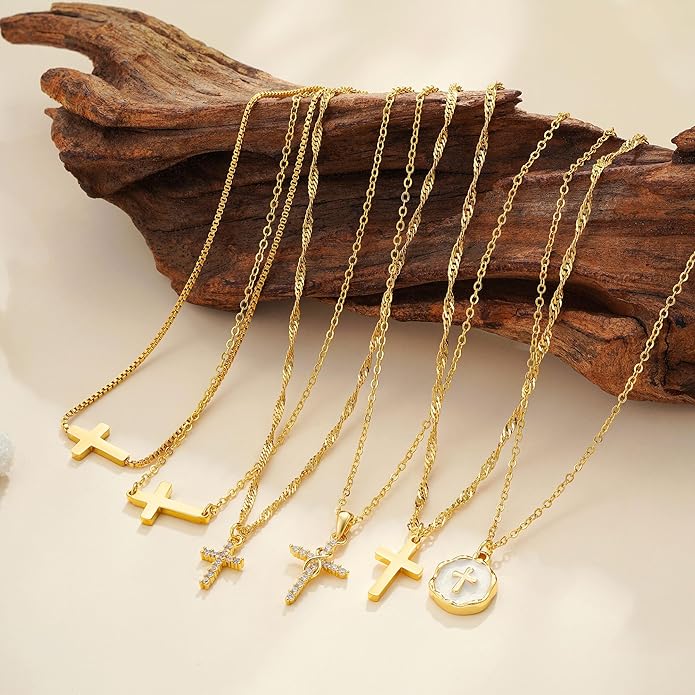 Cross Necklace for Women Trendy - Dainty 18K Real Gold Plated Minimalist Cross Necklace Non Tarnish Waterproof Trendy Cute Simple Small Necklaces Easter Christian Religious Faith Jewelry Gifts