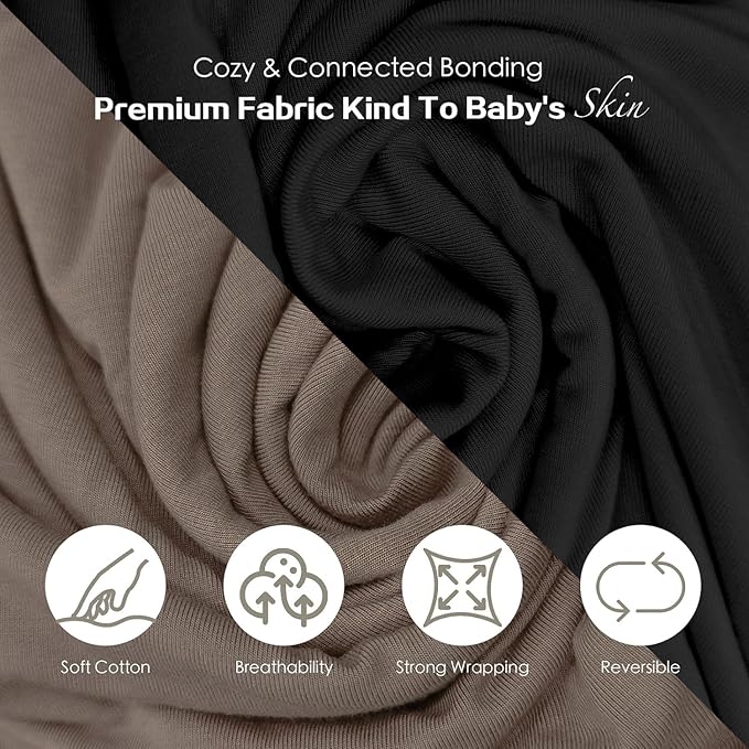 Baby Wraps Carrier, Baby Carrier Wrap Baby Wearing Wrap Newborn Wrap Carrier(7-30lbs), Baby Sling, Baby Carrier Sling for Newborn and Infant, Black+Brown
