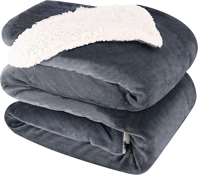 NANPIPER King Size Sherpa Blanket, Soft Fleece Throw for Bed, Reversible Thick Fuzzy Blanket for Winter (Grey, 90x108 inches)