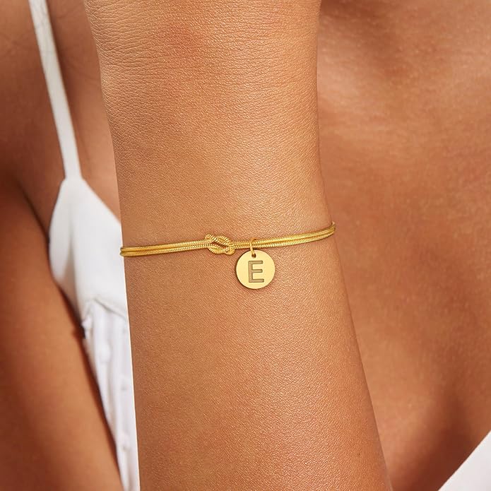 Gold Initial Bracelets for Women Girls - 18K Gold Plated A-Z Initial Bracelet Dainty Knot Bracelet Gold Bracelets for Women Teen Girl Gifts Trendy Stuff