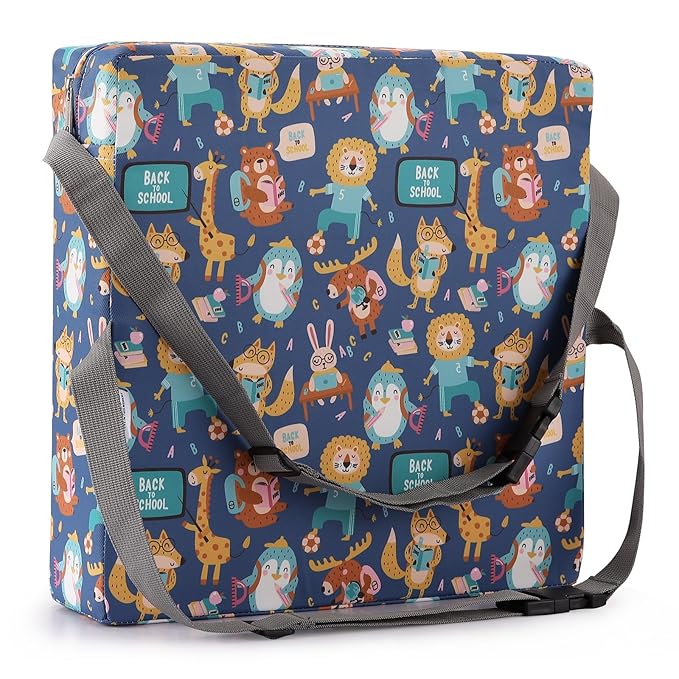 Zicac Portable Toddler Booster Seat for Dining Table, Safer Non-Slip Kids Booster Seat with Double Adjustable Straps, Washable Detachable Strong Support Increasing Cushion for Child (Purple/Yellow)