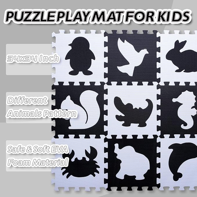 Coolcandy Baby Play Mat Without Fence, 9Pcs Interlocking Puzzle Floor Mat, 0.4" Thick Non-Toxic EVA Foam Play Mat, for Infants & Toddlers 3-36 Months, Soft Puzzle Tiles for Play Areas