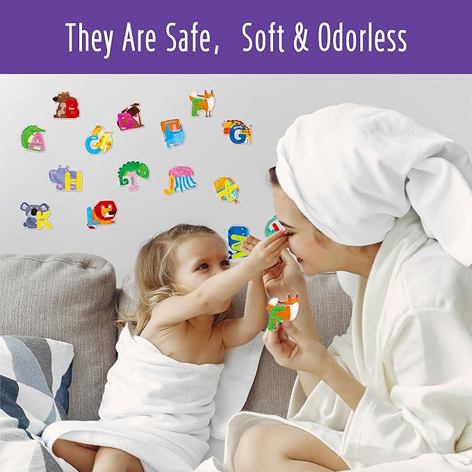 26PCS Alphabet Animal Jelly Stickers, Thick Window Door Clings Removable Reusable Letter Gel Clings Decals for Kids Toddlers Adults Home Classroom Animal Theme Party Supplies Decors (Not Edible)