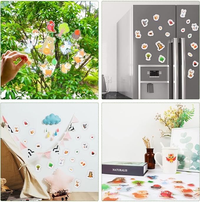 20 PCS Woodlad animals Thick Gel Clings woodland Window Gel Clings Decals Stickers for Kids Toddlers and Adults Home Airplane Classroom Nursery woodland Party Supplies Decorations Removable and