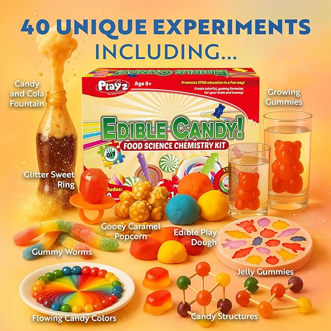 Playz Edible Candy Making Science Kit for Kids Ages 8-12 Years Old - Food Science Chemistry Kid Science Kit with 40 Experiments to Make Your Own Chocolates, Educational Science Kits for Boy & Girls