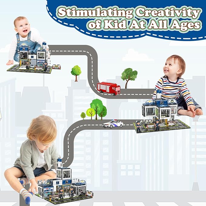 Magnetic Tiles, 50PCS Police Station Theme Building Blocks Set, Magnet Building Blocks and STEM Preschool Toys for Toddlers Kids Ages 3-5 5-7 8-10