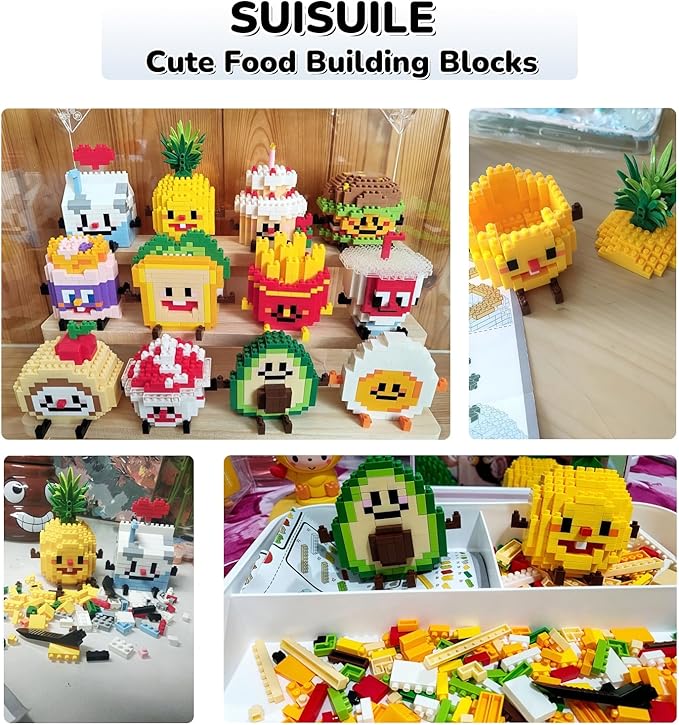 12 Packs Food Building Block Sets, Food Micro Set, Mini Fruit Figurines Building Blocks, Food-Themed Micro Blocks Building Set for Adults Home Decor