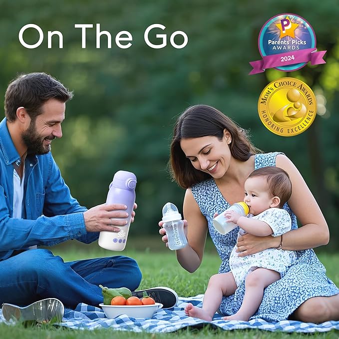 Portable Bottle Warmer for Travel, Dual Heating Modes Baby Milk Warmer On The Go for Breastmilk, Water and Formula, Precise Temperature Control with 5 Levels, Long-Lasting Battery (Purple)