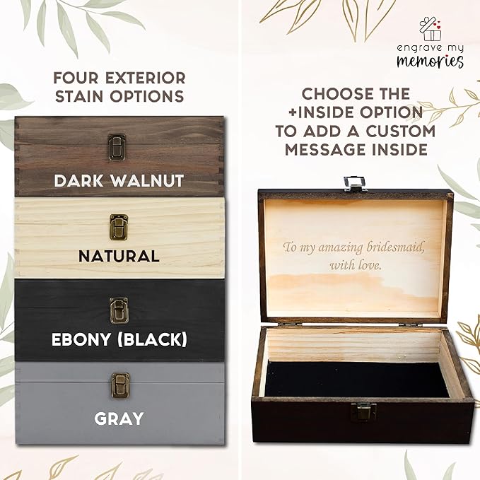 Personalized Wooden Keepsake Box Custom Engraved Adventure Memory Box for Couples Travel Souvenirs Photos Letters - Storage Memento Boxes for Wedding Gifts Newlyweds Anniversary Valentine's Day Gift