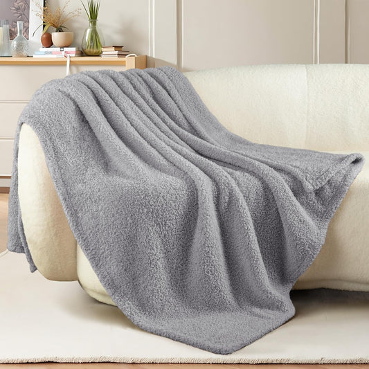 Exclusivo Mezcla Fleece Throw Blanket for Couch Sofa, Soft Warm and Fluffy Blankets for Women Men Girls Kids, Suitable for All Seasons, Light Grey, 50x60 Inches