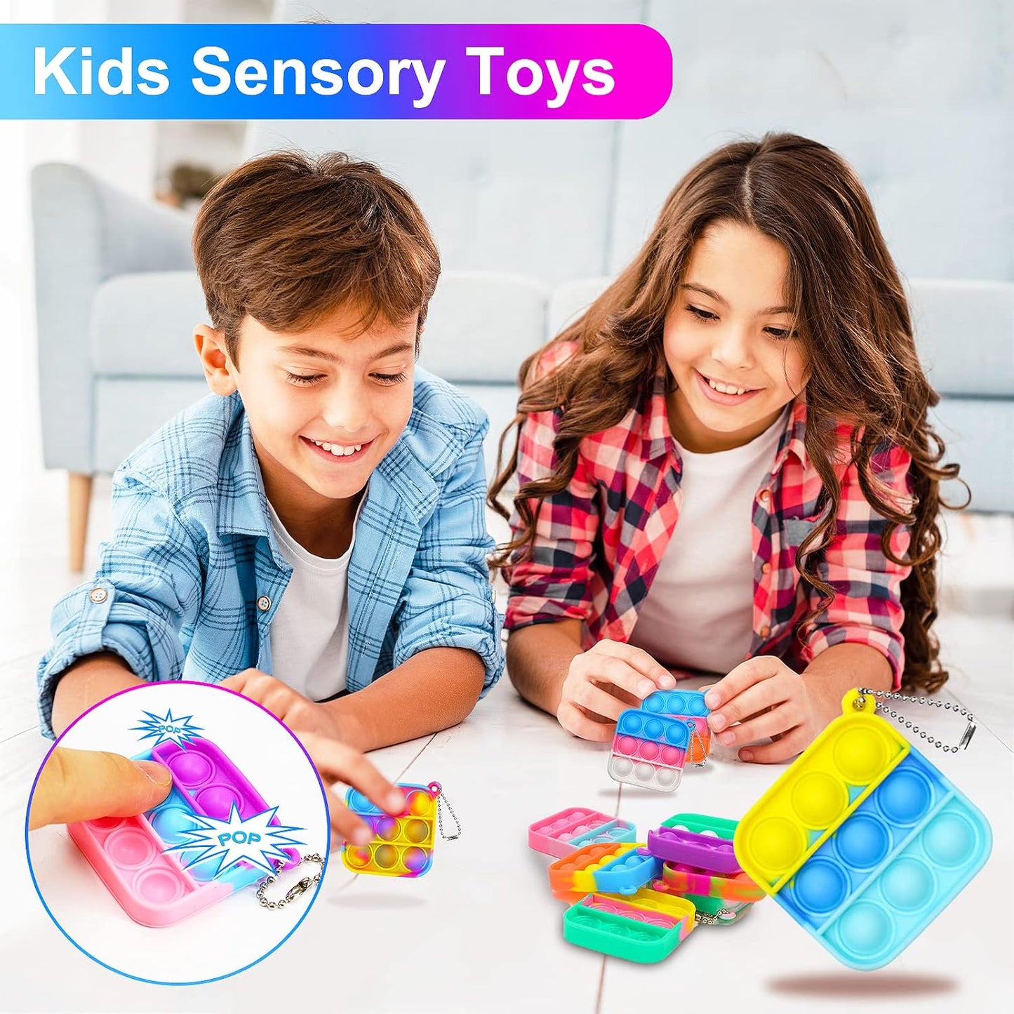 Pop Keychain Fidget Toys Its Party Favors for Kids 4-8, 30 PCS Mini Pop Push It Fidget Toy Bulk Kids Toys Fidgets Packs Popper Stress Toys Sensory Toys Party Gift Classroom Prizes Toys for Boys Girls