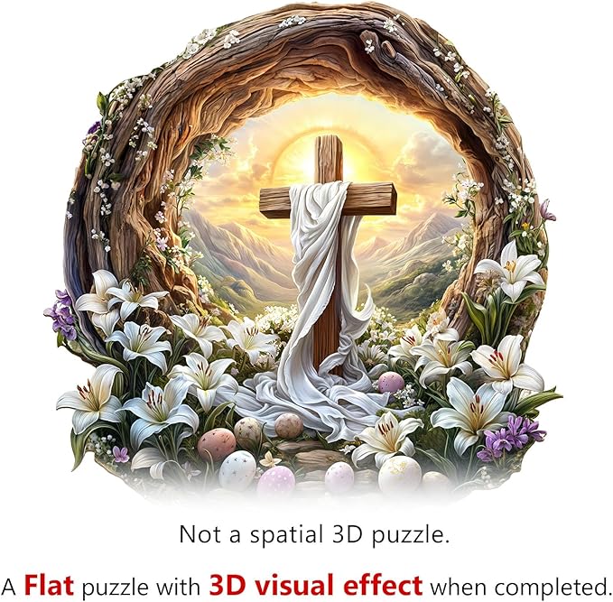 KAAYEE Wooden Puzzles for Adults, 3D Vision Effect Holy Light Cross Wooden Jigsaw Puzzle Unique Shape Wood Puzzle Adult, 3D Effect Flat Puzzle Birthday Family Game (M-11.4 * 11.3 in-200pcs)
