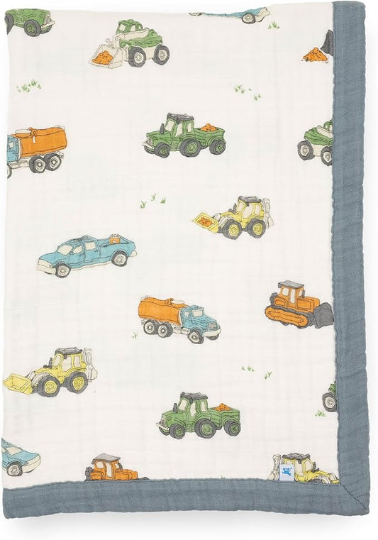 Little Unicorn Newborn Receiving Quilt | Ultra- Soft, Multi-Layered Muslin Fabric | Gift for Newborns & on-The-go (Work Trucks)