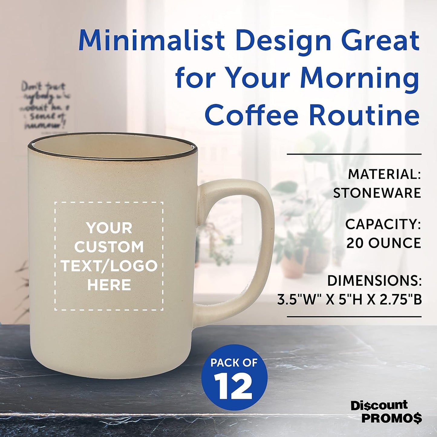 Custom El Grande Matte Ceramic Mugs 20 oz. Set of 12, Personalized Bulk Pack - Perfect for Tea, Espresso, Cappuccino, Hot Cocoa - Beige