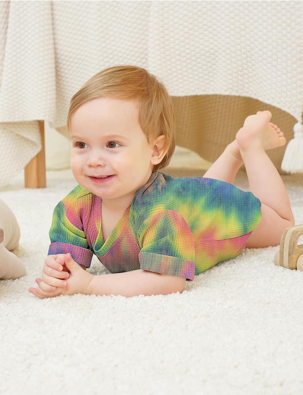 Jimonda Baby Bodysuit Newborn Tie Dye Clothes Infant Waffle One Piece Romper Baby Boys Girls Short Sleeve Jumpsuit Outfits