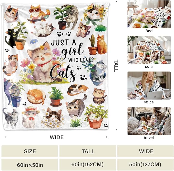 Cat Blanket Gifts for Girls, Cat Lover Gifts, Cats Thanksgiving Birthdat Gift for Women, Cats Decor for Room, Kitten Blanket 50X60 in