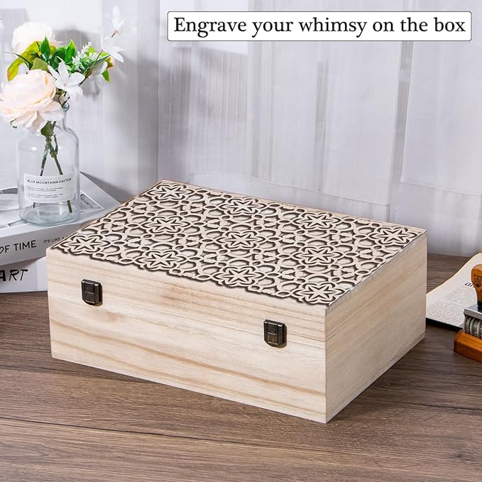 Wooden Storage Box Container with Hinged Lid and Front Clasp, 12.2''x8.6''x4.7'' Large Wooden Box, Wood Boxes Wood Gift Boxes for Crafts Art Hobbies and Valentine's Day Decoration