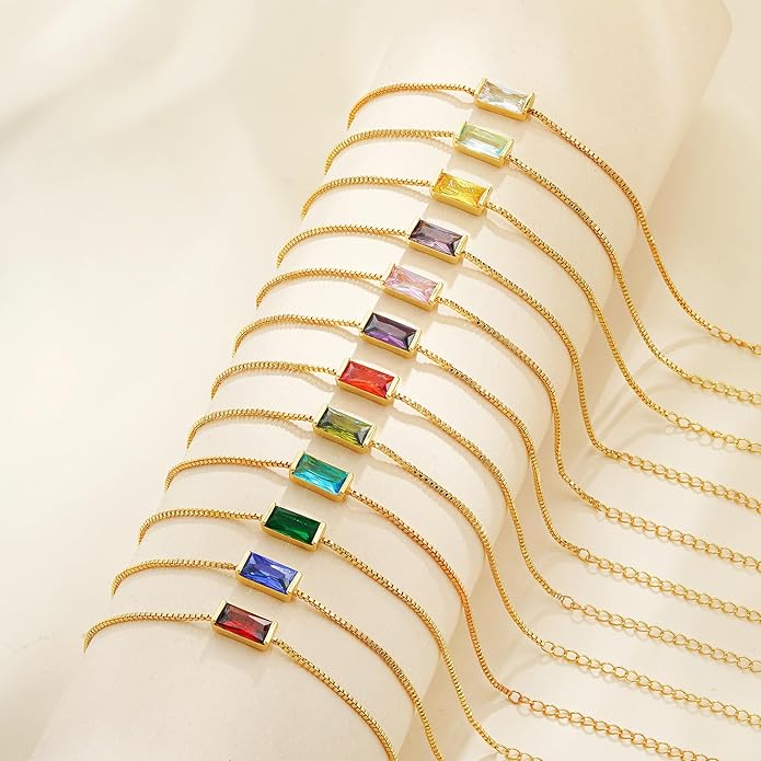 Birthstone Gold Bracelets for Women Girls Non Tarnish - Trendy Dainty 14K Gold Plated Bracelet Friendship CZ Bracelets Anniversary Birthday Gifts for Mom Girlfriend