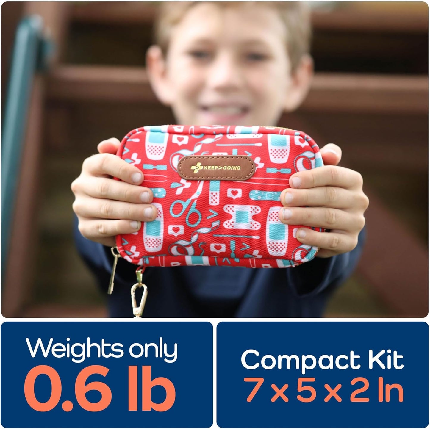 KeepGoing Travel First Aid Kit for Kids – 130 Pc. for Car, Home, Purse, Diaper Bag & Backpack with Latex-Free Bandages - Mini First Aid Kit Travel Size TSA-Approved