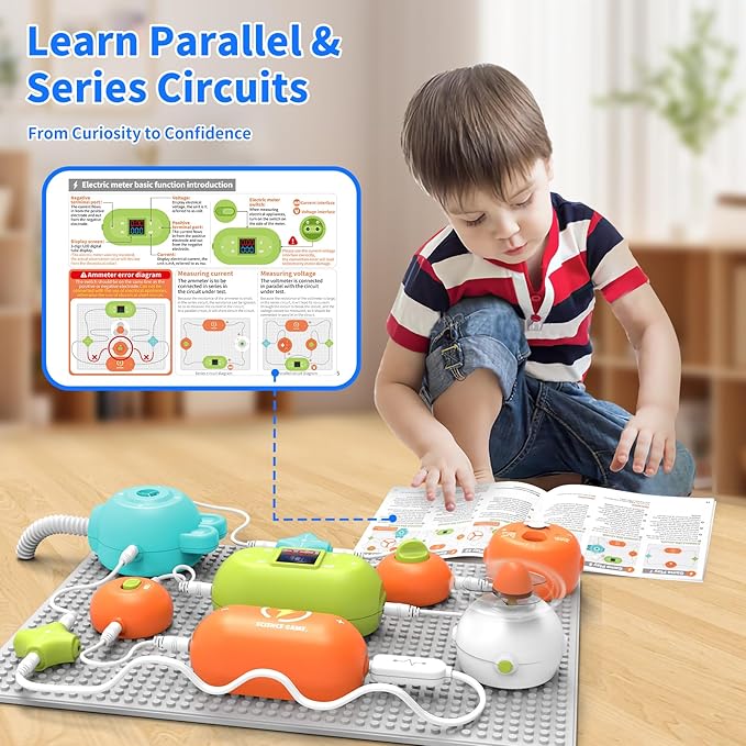 STEM Science Kit for Kids Ages 3-12，31 Electronic Parts, 300+ Fun Projects, No Soldering, 18-Page Guide, DIY Electronics Exploration Toy, Gifts for Boys & Girls