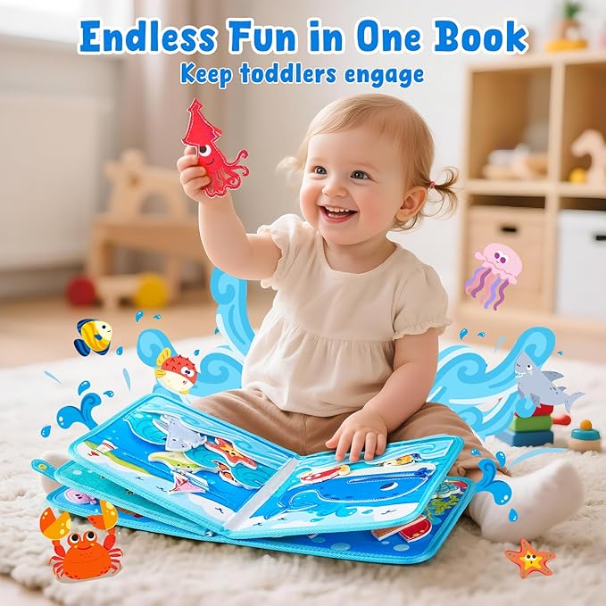 JoyCat Ocean Busy Book for Toddlers 1-3 - Travel Toy Activity Book for 1 2 3 Year Old Boys Girls, Educational Travel Toy with Sea Animals & Life Skills, Toddler Birthday Gift, Autism Sensory Toys