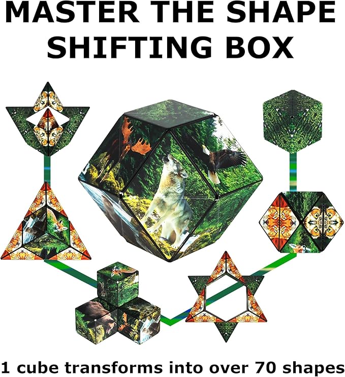 SHASHIBO Shape Shifting Box - Award-Winning Fidget Toy w/ 36 Rare Earth Magnets - Fidget Cube Transforms Into Over 70 Shapes, Sensory Toy Gift for Kids, Teens, and Adults (Wild Series - Forest)