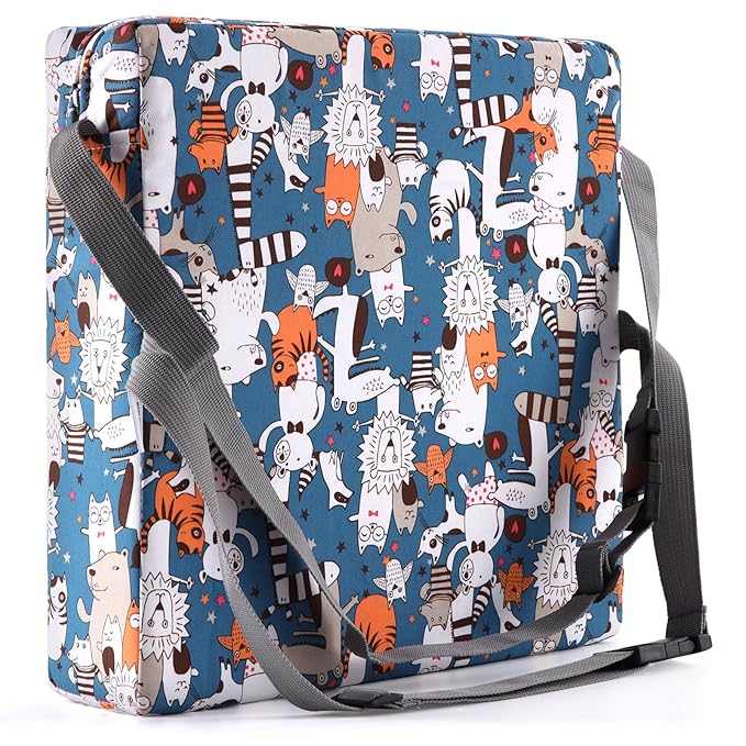 Zicac Portable Toddler Booster Seat for Dining Table, Safer Non-Slip Kids Booster Seat with Double Adjustable Straps, Washable Detachable Strong Support Increasing Cushion for Child (White Blue)