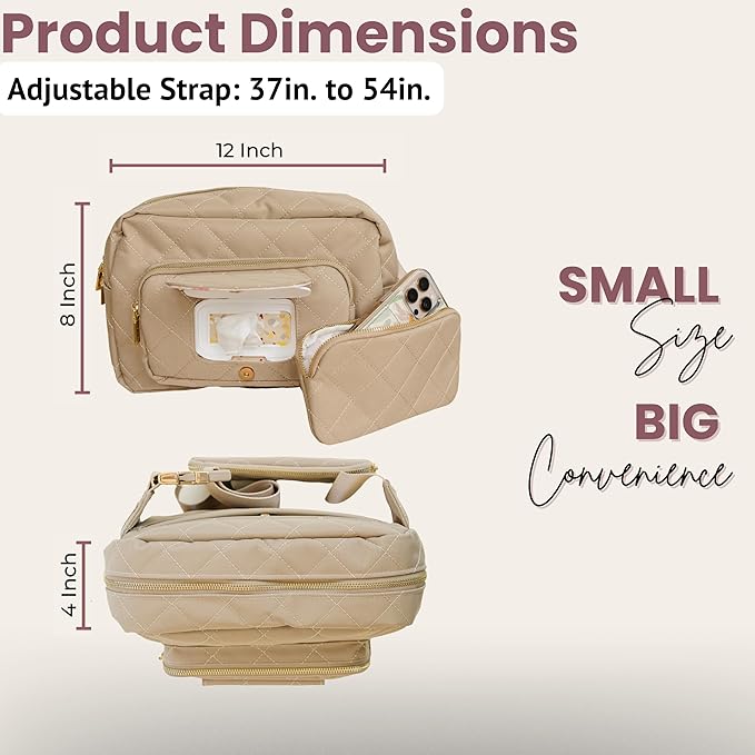 Lion & Light® Small Diaper Bag - Mini Diaper Bag with Portable Changing Pad, Fanny Pack Crossbody Bags for Baby & Toddler, Beige Travel-Friendly Baby Tote with Adjustable Strap & Zippered Pockets