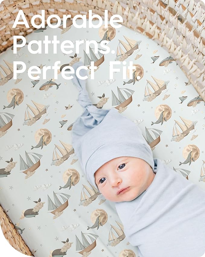 Bassinet Sheets for Baby Boy Girl, TotBasic Buttery Soft Universal Bassinet Fitted Sheet, Compatible with Halo, Mika Micky, Baby Delight, Dream On Me, Maxi COSI & More Bassinet Mattress