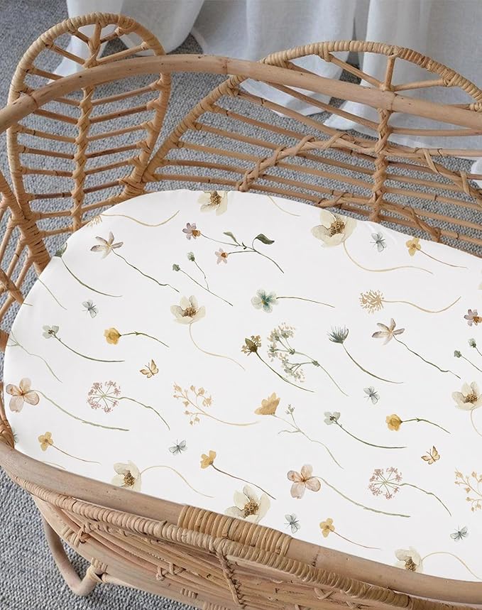 Bassinet Sheets for Baby Girls Boys 2 Pack, Fitted Baby Mattress Sheet for Rectangle, Oval, Hourglass Bassinet Mattress, Breathable Cozy & Universal Fit (Butterfly Garden)