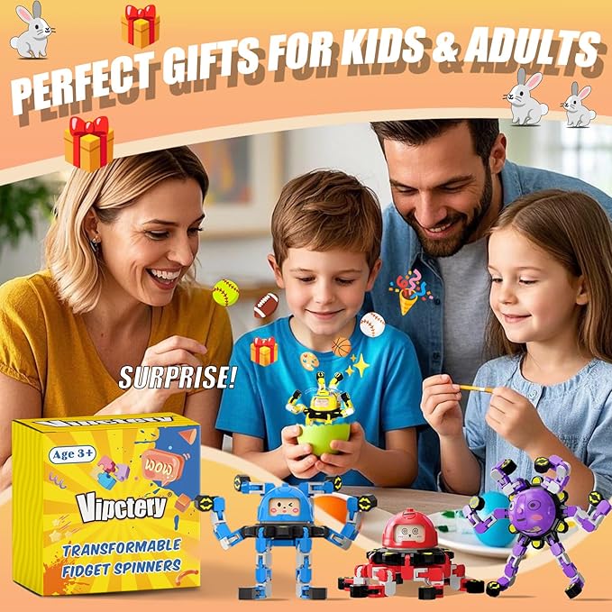 12Pcs Transformable Fidget Spinners for Kids Fidget Toys Teens Adults Sensory Toys with Autism ADHD Stocking Stuffers Bulk Gifts for Boys Girls Party Favors Travel Activities